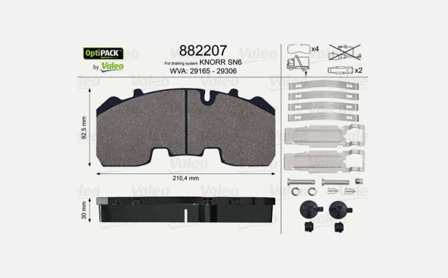 Kit pastiglie freno freno a disco Optipack Valeo 882207 per MAN F90 F2000 sottopiano