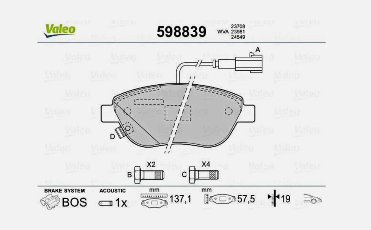 Kit pastiglie freno a disco Valeo assale anteriore per Opel Fiat Corsa D 1605354
