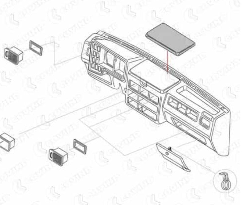 Kit accessori cruscotto IVECO Daily   -      Portaoggetti Cruscotto x 1 Pz  +   Bocchetta Presa Aria D/S x 4 Pz  +   Cornice Bocchetta Presa Aria x 4 Pz  +   Sportello Plancia x 1 Pz  +   Sportello Cruscotto x 1 Pz