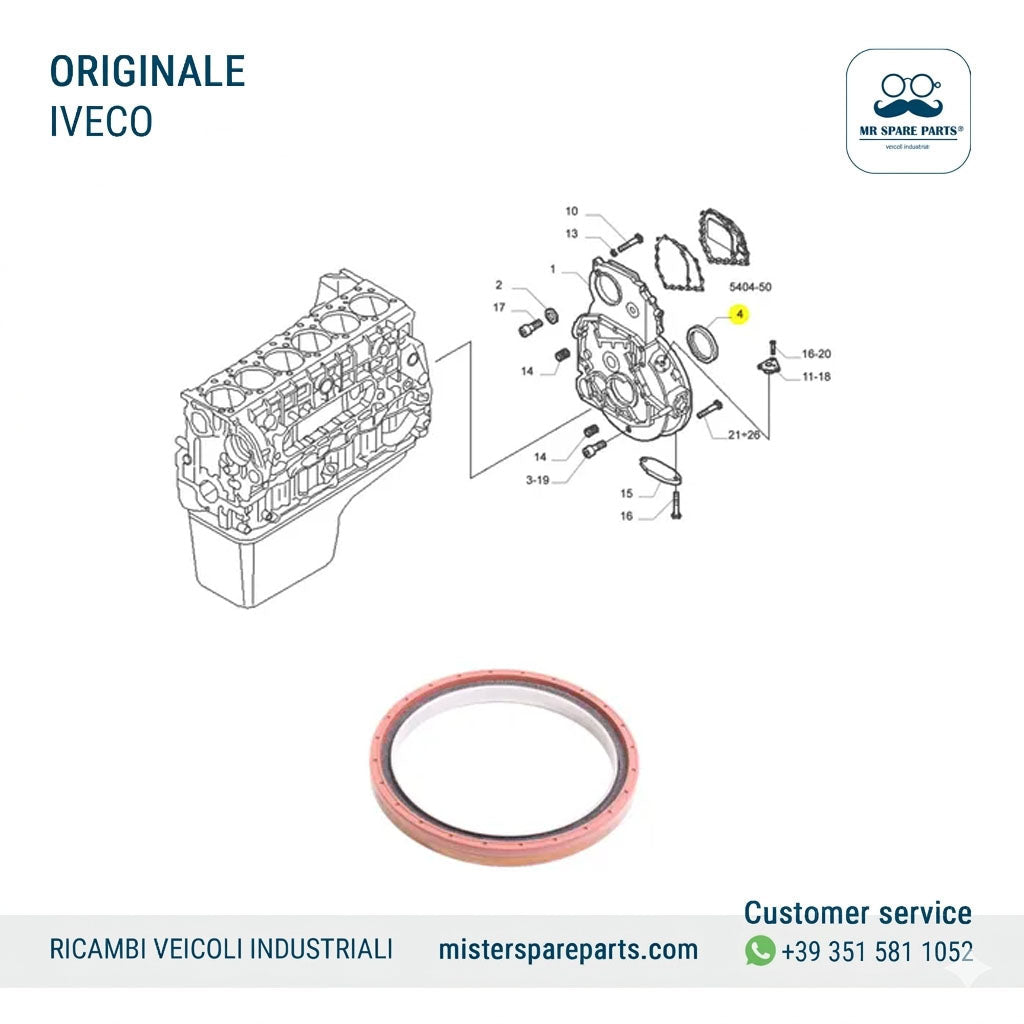 Paraolio motore posteriore 130X160X14 IVECO Stralis Originale OE 40102693 500086402 504142000