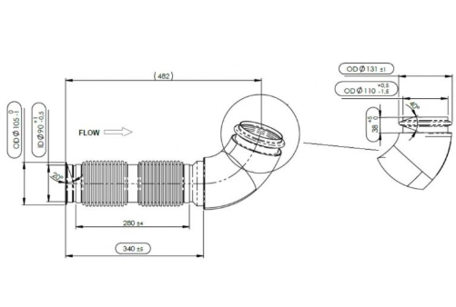 Tubo Di Scarico per IVECO OE 5802392358 5801522920 Outer diameter 105 mm Inner Diameter 90 mm