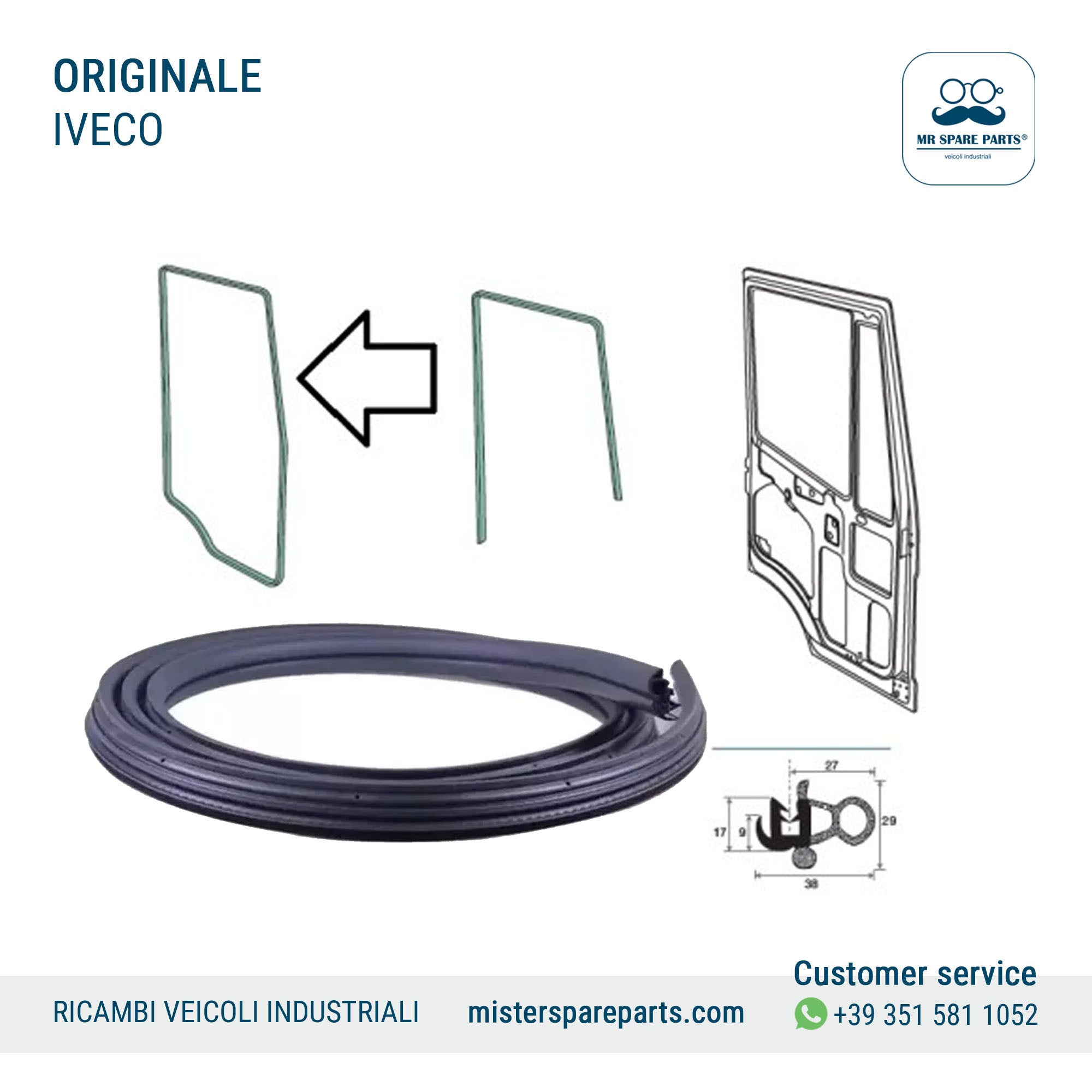 Guarnizione porta cabina interna DX SX per Iveco Eurocargo Originale OE 500382453 5802576549
